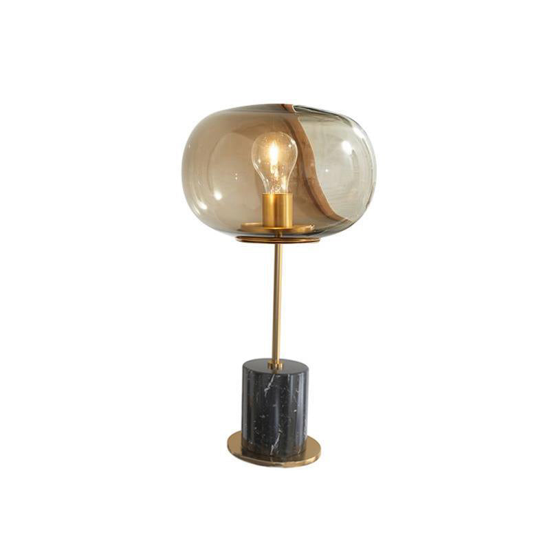Lampe de table moderne minimaliste à une lumière avec base en marbre cylindrique et boule ronde en fer et verre pour salon 