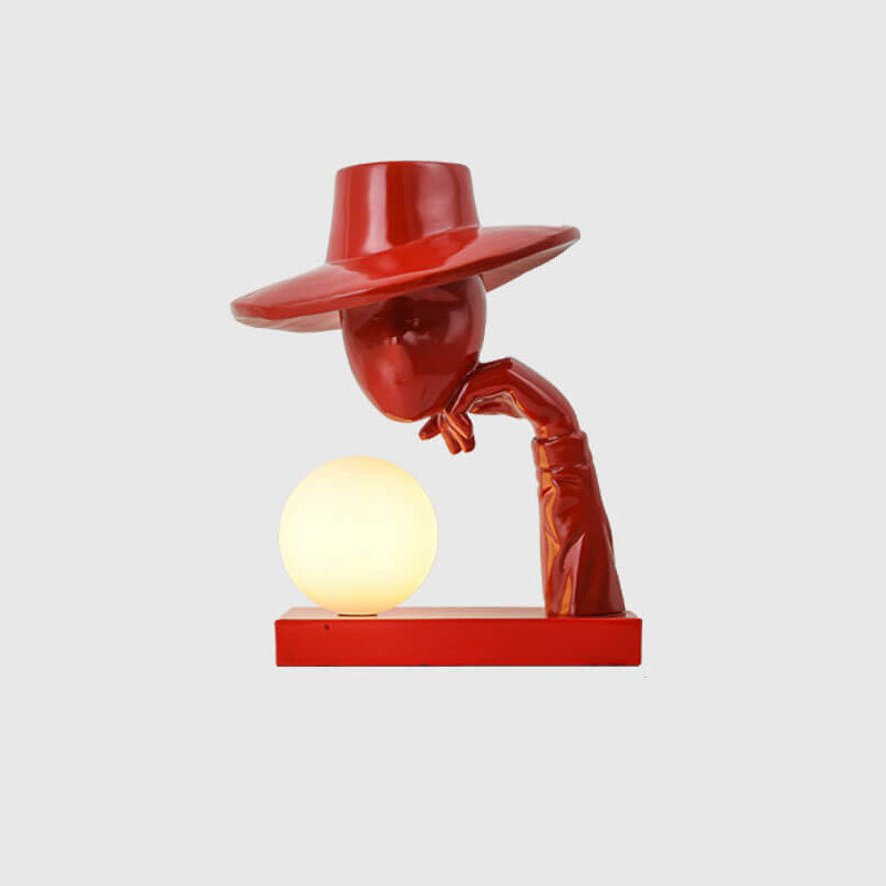 Modern Abstract Hat-Wearing Human Figure Art Sculpture FRP 1-Light Table Lamp