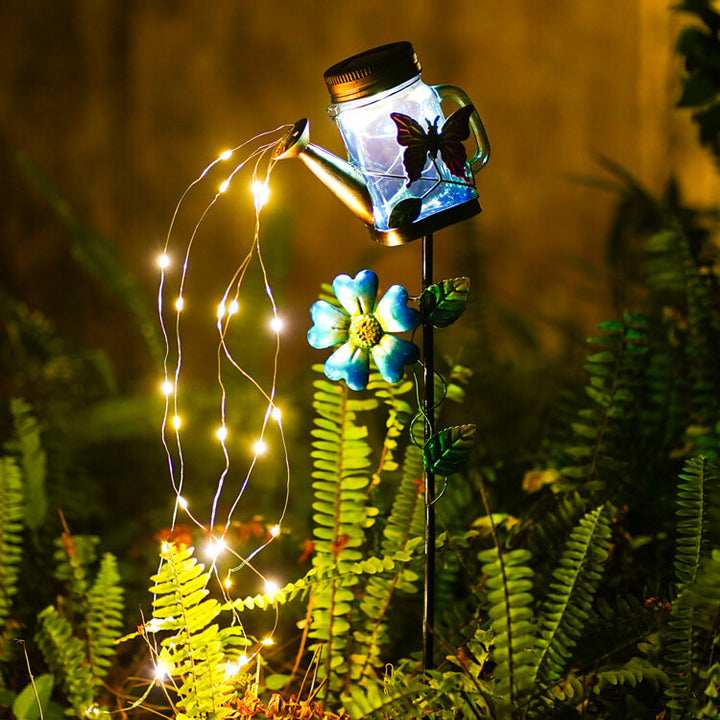 Decoración Creativa Solar Hierro Forjado Tetera LED Luz de Enchufe de Suelo para Exteriores 