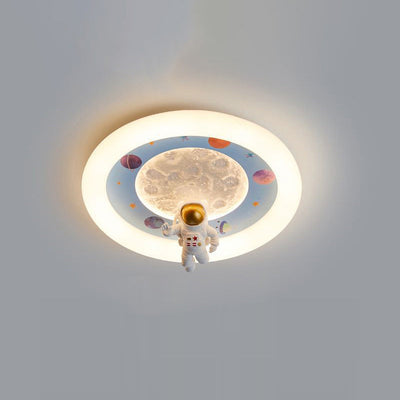 Moderne Art Deco Kinder Eisen Harz Acryl Runde Mond Astronaut LED Unterputz Deckenleuchte Für Schlafzimmer 