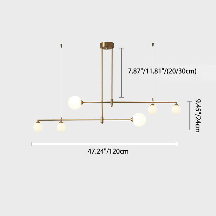 Contemporary Scandinavian Long Cylinder Sphere Copper Acrylic 6-Light Island Light Pendant Light For Dining Room