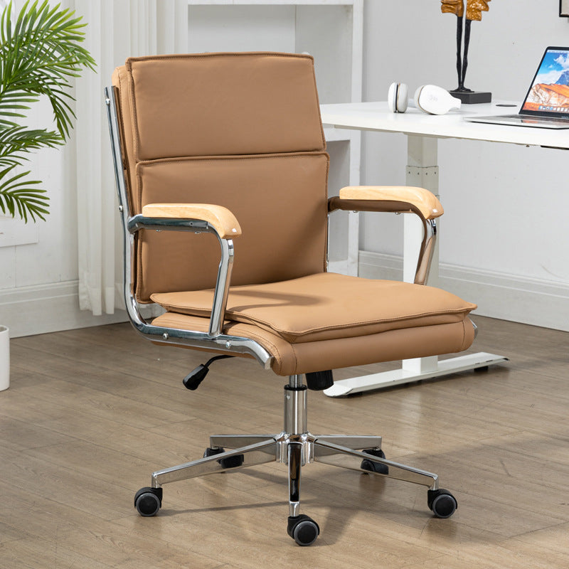 Moderner minimalistischer quadratischer gepolsterter PU-Leder-Schreibtischstuhl aus Edelstahl mit Rückenlehne und Armlehne für das Home Office 