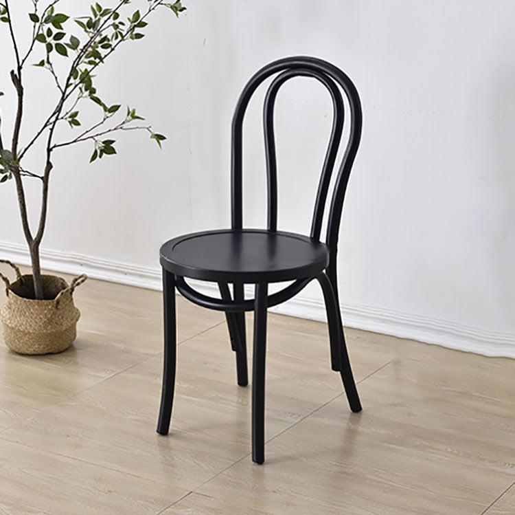 Contemporary Retro Faux Rattan Rubberwood Round Arched Dining Chair Backrest For Dining Room