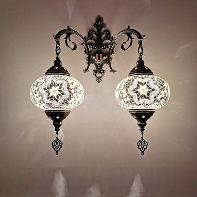 Tiffany Decorative Lantern Hardware Stained Glass 2-Light Wall Sconce Lamp