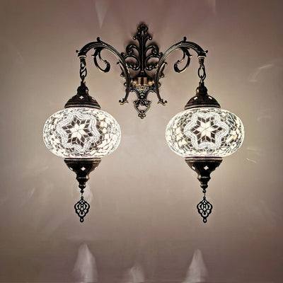 Tiffany Decorative Lantern Hardware Stained Glass 2-Light Wall Sconce Lamp