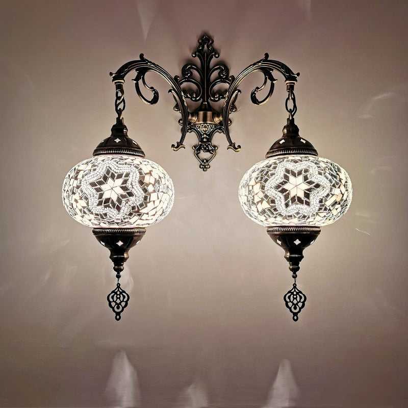 Tiffany Decorative Lantern Hardware Stained Glass 2-Light Wall Sconce Lamp