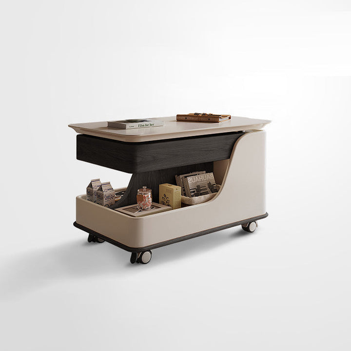 Table de bout en bois rectangulaire rétro contemporain avec plateau à 4 rangements amovibles pour salon 