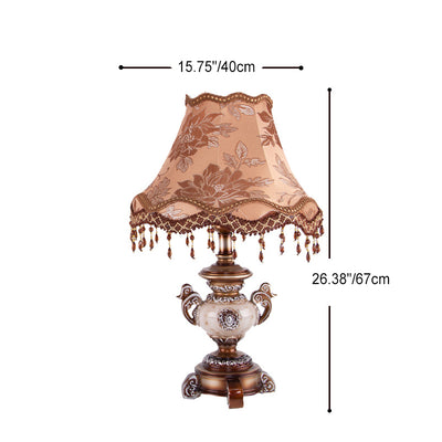 Traditional European Vase Base Resin Fabric 1-Light Table Lamp For Bedroom