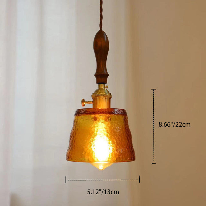 Lámpara colgante de 1 luz con pantalla de vidrio ondulado de nogal Art Deco moderno para sala de estar 