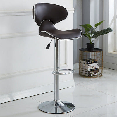 Tabouret de bar pivotant en cuir PU incurvé industriel contemporain avec repose-pieds pour salle à manger 