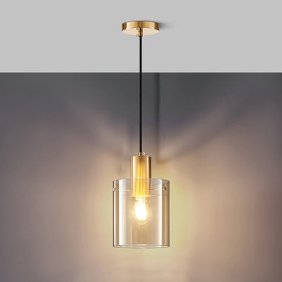Nordic Minimalist Glass Cylinder Jar 1-Light Pendant Light