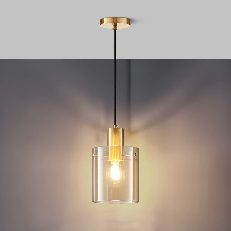Nordic Minimalist Glass Cylinder Jar 1-Light Pendant Light