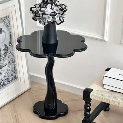 Table d'appoint contemporaine en forme de pétale nordique en bois et fer pour salon 