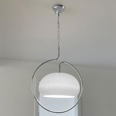 Contemporary Retro Cream Round Hardware Glass 1-Light Pendant Light For Living Room
