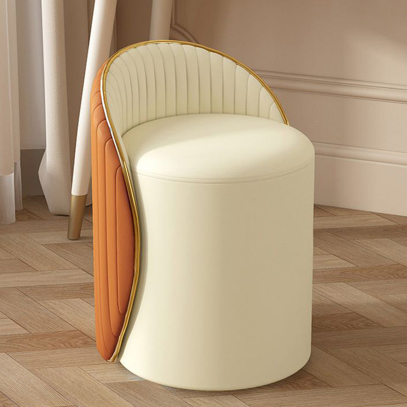 Taburete de tocador de hierro cilíndrico minimalista moderno con respaldo de cuero para dormitorio 