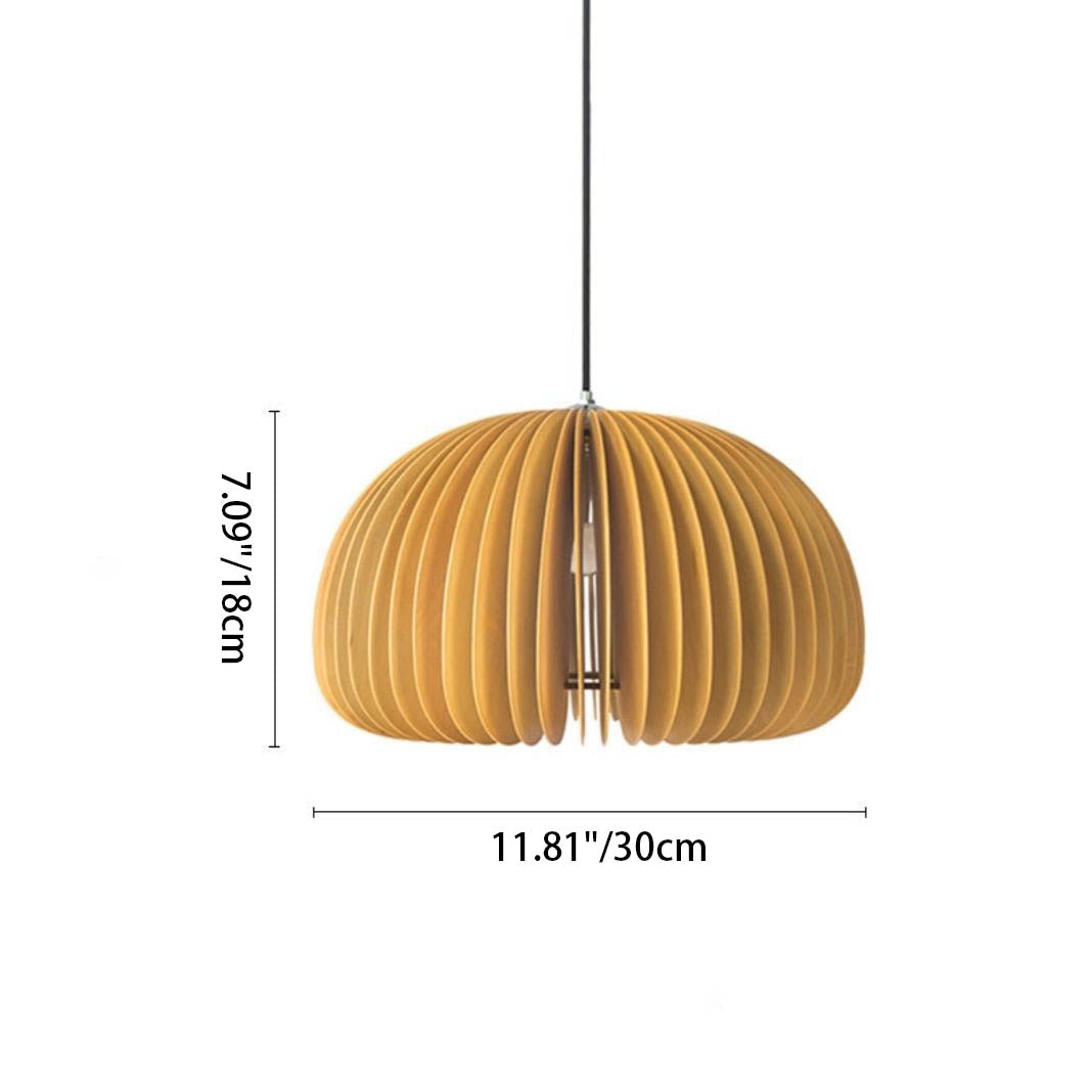 Traditional Japanese Iron Wooden Pumpkin Shape 1-Light Pendant Light For Living Room