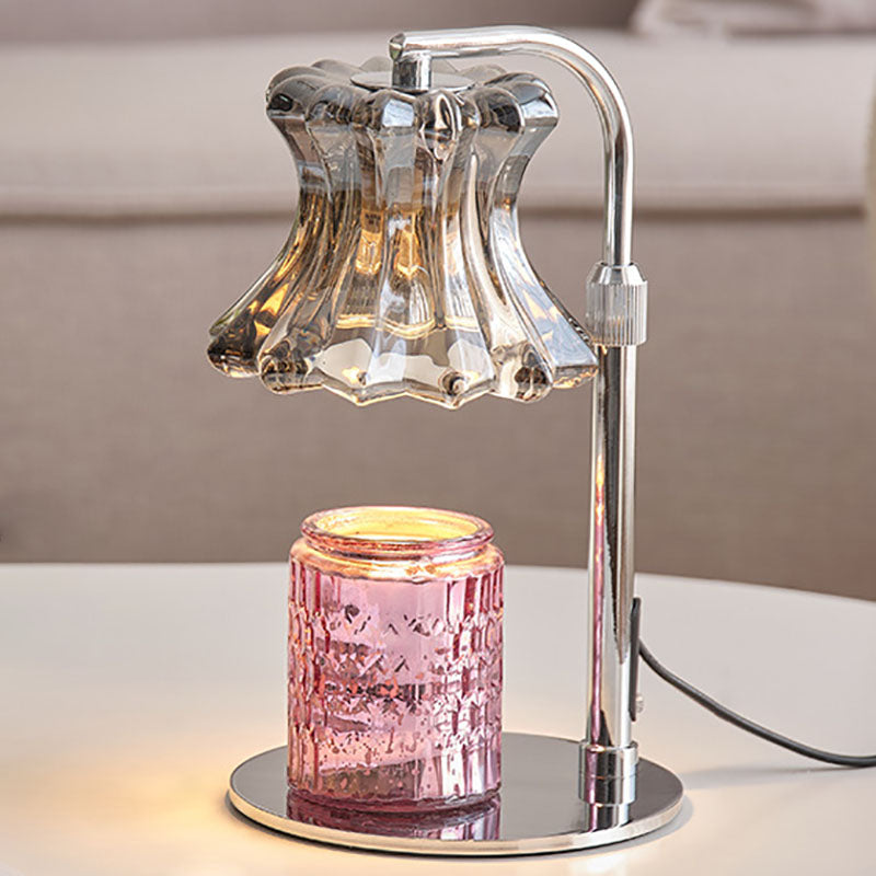 Moderne minimalistische florale Tischlampe mit rundem Sockel aus Eisenglas mit 1 Licht für die Aromatherapie mit schmelzendem Wachs für Schlafzimmer 
