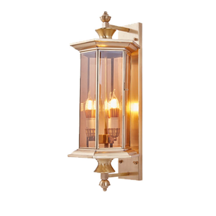 Contemporary Industrial Brass Finish Frame Glass Shade 1/3-Light Wall Sconce Lamp For Outdoor Patio