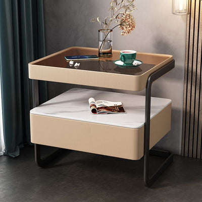 Table de nuit moderne minimaliste rectangulaire en verre trempé avec serrure et 1 tiroir pour chambre 