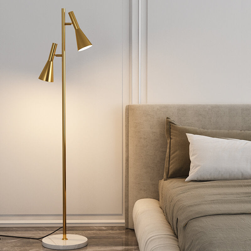 Modern Minimalist Marble Iron Horn Shade Rotatable 2-Light Standing Floor Lamp For Living Room &amp; Bedroom