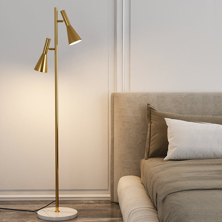 Modern Minimalist Marble Iron Horn Shade Rotatable 2-Light Standing Floor Lamp For Living Room &amp; Bedroom