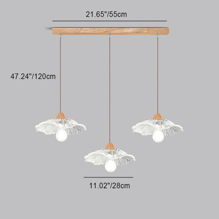Art déco moderne en bois avec abat-jour en verre en forme de feuille de lotus, lustre à 1/3 lumières pour chambre à coucher 