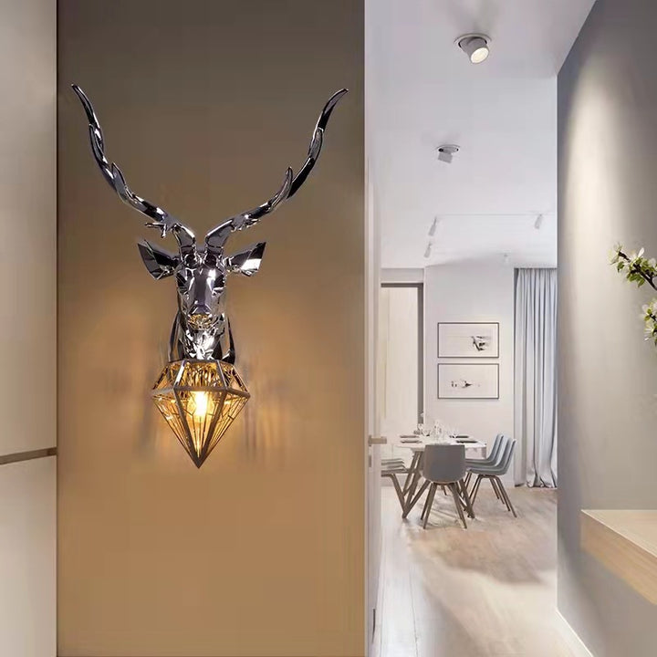 Applique murale contemporaine créative en résine avec tête de cerf 1 lumière pour salon 