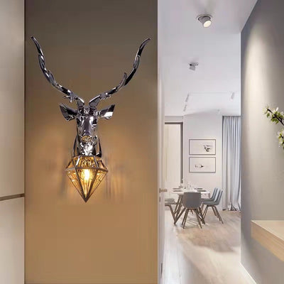 Contemporary Creative Deer Head Resin 1-Light Wall Sconce Lamp For Living Room