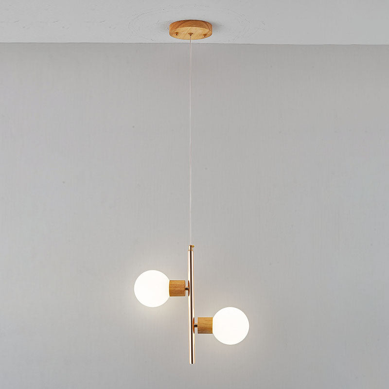 Lámpara de Araña de Vidrio Esférico de 2 Luces con Marco de Hierro de Estilo Wabi-Sabi Japonés 