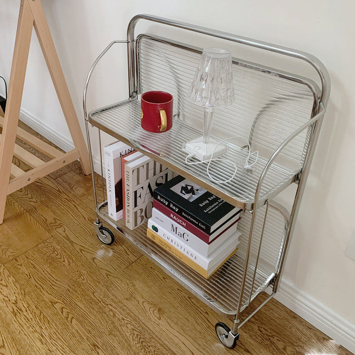 Modern Minimalist Square Iron Glass Coffee Table Folding Storage Shelf 2-Tier For Bedroom