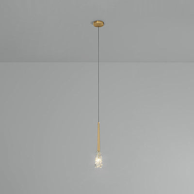 Lustre Contemporain de Luxe en Cuivre Complet avec Abat-jour en Verre Ondulé à Eau 1 Lumière pour Salon 