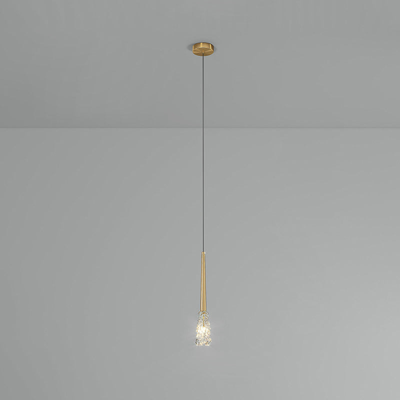 Lustre Contemporain de Luxe en Cuivre Complet avec Abat-jour en Verre Ondulé à Eau 1 Lumière pour Salon 