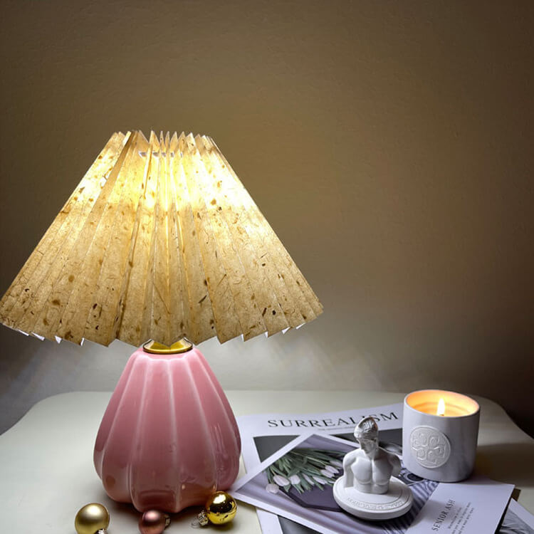 Scandinavian Vintage Mushroom Pleated PVC Fabric Ceramic 1-Light Table Lamp