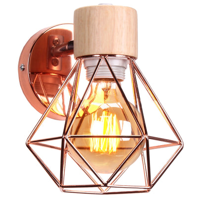 Zeitgenössische Luxus Eisen Holz Polygon Diamant 1-Licht Wandleuchte Lampe für Schlafzimmer 