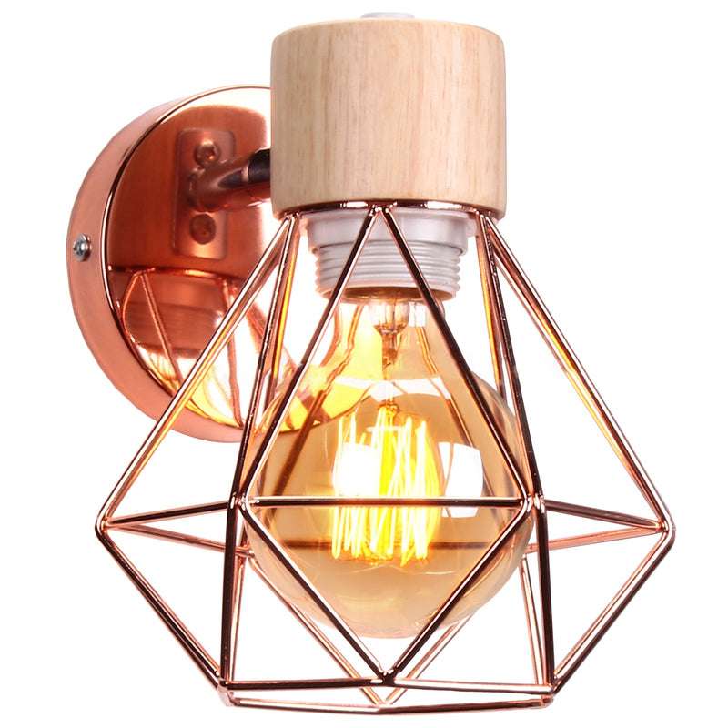 Zeitgenössische Luxus Eisen Holz Polygon Diamant 1-Licht Wandleuchte Lampe für Schlafzimmer 