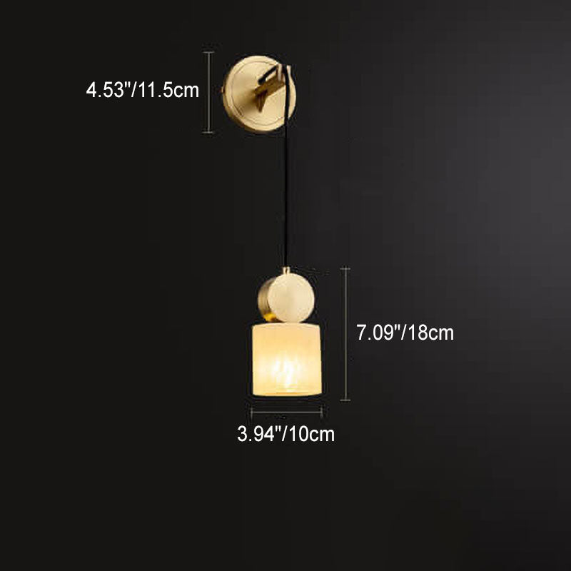 European Light Luxury Full Copper Square/Round Marble Shade 1-Light Wall Sconce Lamp