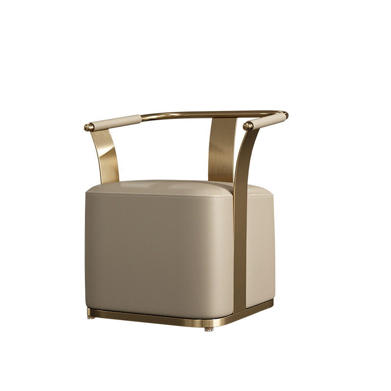 Moderner minimalistischer quadratischer Stuhl aus Edelstahl und Mikrofaserleder mit Rückenlehne und Armlehnen für das Wohnzimmer 