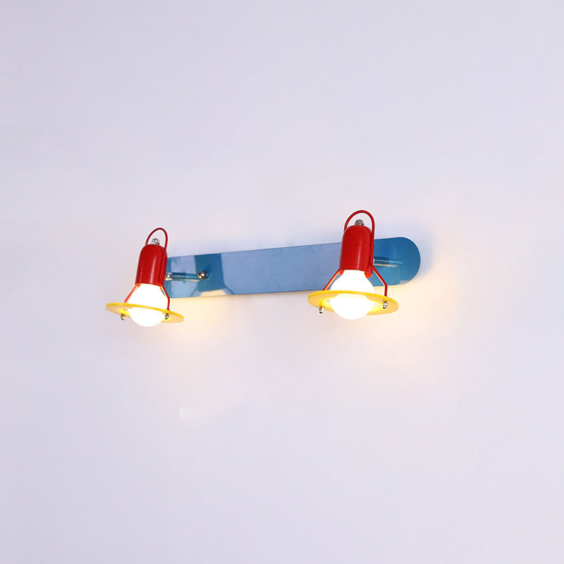 Zeitgenössische kreative kindliche bunte geometrische Eisen 2-Licht Spiegel Front Wandleuchte Lampe für Schlafzimmer 