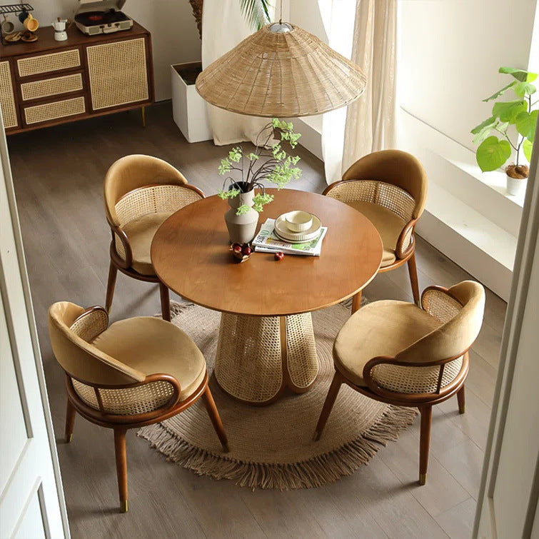Chaise de salle à manger contemporaine en bois de frêne tissé nordique, tissu en rotin, éponge, dossier rond pour salle à manger 