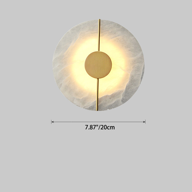 Traditional Chinese Copper Marble Round Elliptical LED Wall Sconce Lamp For Hallway