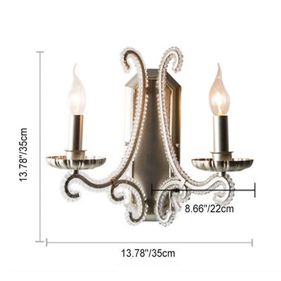 Traditional Rustic Iron Candelabra Crystal Decor 1/2-Light Wall Sconce Lamp For Living Room