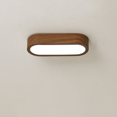 Modern Minimalist Oval Strip Wood Grain Hardware LED Flush Mount Ceiling Light
