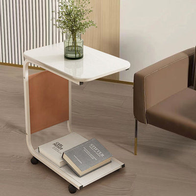 Moderner minimalistischer quadratischer Stahltisch mit Rollen und zwei Ebenen für das Wohnzimmer 