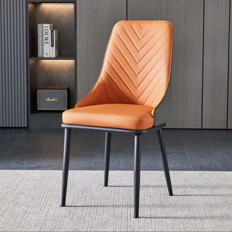 Modern Minimalist Square Four Legs Metal Microfiber Leather Dining Chair Backrest Armless For Dining Room