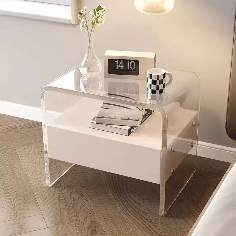 Modern Minimalist Rectangular Acrylic MDF Pine Wood Nightstand 1-Shelf For Bedroom