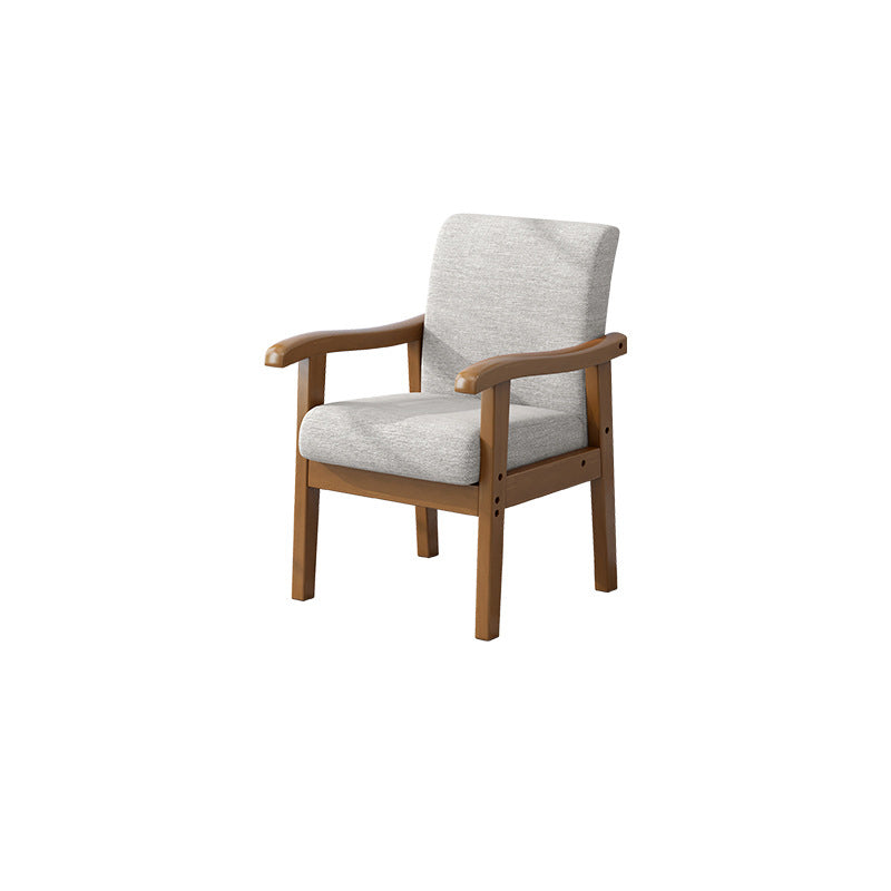 Silla moderna minimalista cuadrada tapizada en tela de algodón y lino con madera maciza para sala de estar 