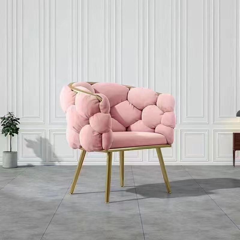 Taburete de tocador contemporáneo, creativo, medio redondo, de terciopelo con burbujas y respaldo de hierro, para dormitorio 