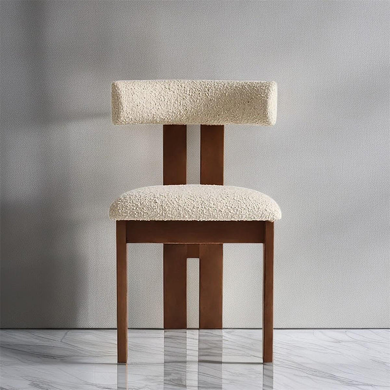 Chaise de salle à manger contemporaine scandinave semi-ronde en bois massif avec dossier en éponge à haute résilience en laine d&