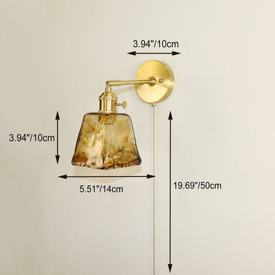 Traditionelle Vintage Messing Bernstein Quadrat Glas Schatten 1-Licht Wand Leuchte Lampe für Wohnzimmer 