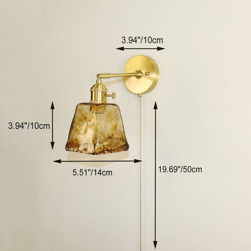 Traditionelle Vintage Messing Bernstein Quadrat Glas Schatten 1-Licht Wand Leuchte Lampe für Wohnzimmer 